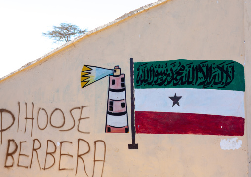 Mural painting of the national flag and a lighthouse
, North-Western province, Berbera, Somaliland