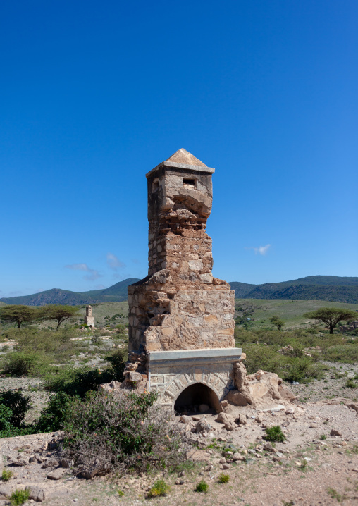 A stone chimney from the ruins of a british colonial house, Togdheer, Sheikh, Somaliland