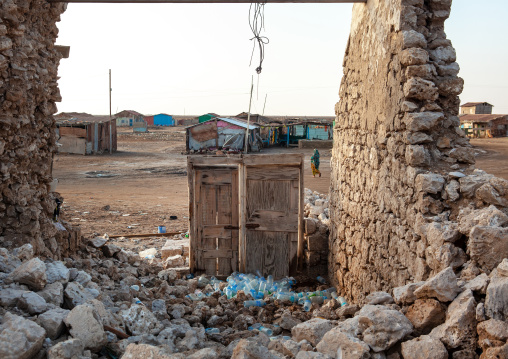 Ruins of a house in the old town after the somalian civil war, Awdal region, Zeila, Somaliland