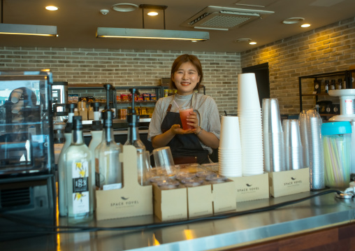 A north korean defector called huaryeong working at yovel cafe in ibk bank, National capital area, Seoul, South korea