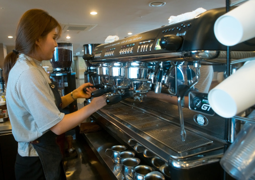 A north korean defector called huaryeong working at yovel cafe in ibk bank, National capital area, Seoul, South korea