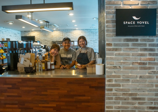 North korean defector joseph park with his team at yovel cafe in ibk bank, National capital area, Seoul, South korea