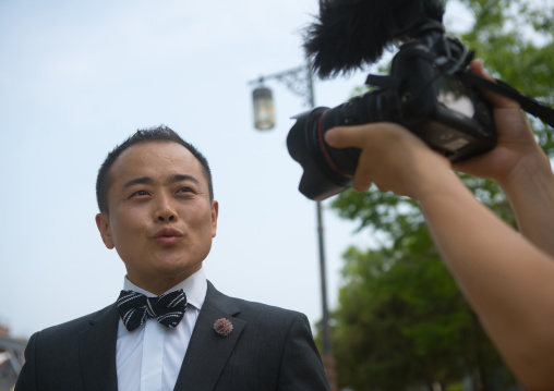 North korean defector joseph park recording a video on the dmz, Sudogwon, Paju, South korea