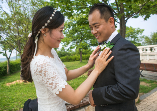 North korean defector joseph park with his south korean fiancee juyeon on the north and south korea border, Sudogwon, Paju, South korea