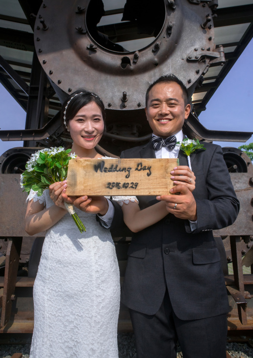 North korean defector joseph park with his south korean fiancee called juyeon on the north and south korea border, Sudogwon, Paju, South korea