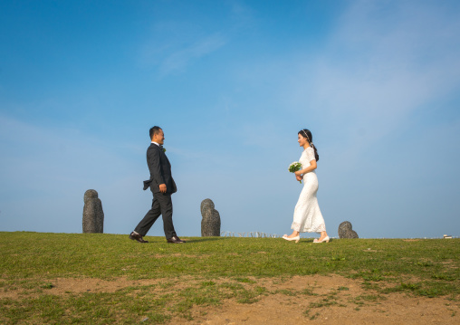 North korean defector joseph park with his south korean fiancee called juyeon in imjingak park, Sudogwon, Paju, South korea