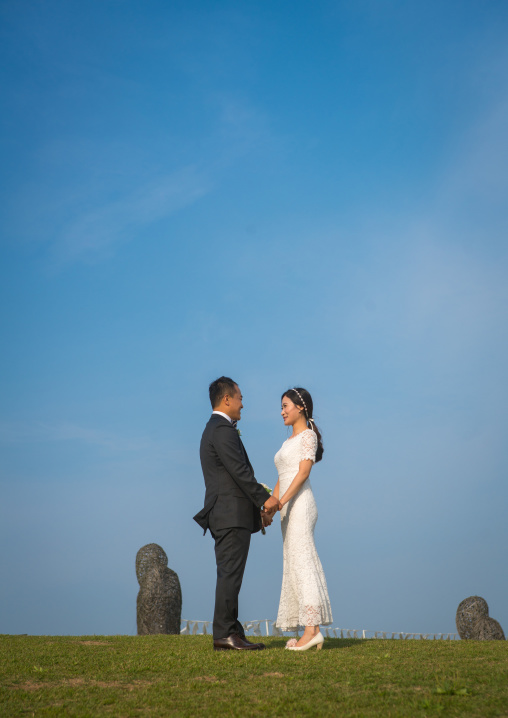 North korean defector joseph park with his south korean fiancee called juyeon in imjingak park, Sudogwon, Paju, South korea