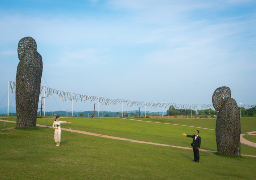 North korean defector joseph park with his south korean fiancee called juyeon in imjingak park, Sudogwon, Paju, South korea