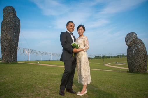 North korean defector joseph park with his south korean fiancee called juyeon in imjingak park, Sudogwon, Paju, South korea