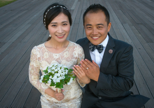 North korean defector joseph park with his south korean fiancee called juyeon in imjingak park, Sudogwon, Paju, South korea