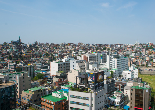 Christian church and mosque in a densely populated urban neighborhood, National capital area, Seoul, South korea