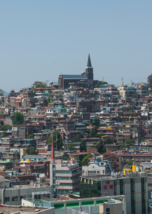 Christian church in a densely populated urban neighborhood, National capital area, Seoul, South korea