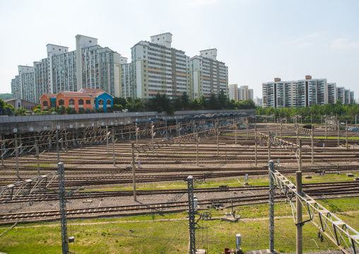 Residential apartments in yangcheong yangcheong where many north korean defectors live, National capital area, Seoul, South korea