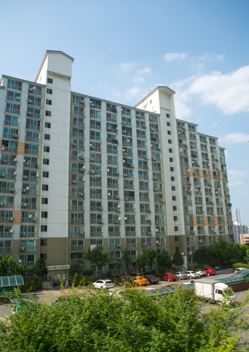 Residential apartments in yangcheong yangcheong where many north korean defectors live, National capital area, Seoul, South korea