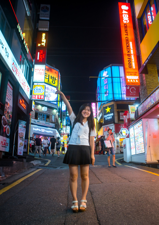 North korean teen defector in the streets of gangnam, National capital area, Seoul, South korea