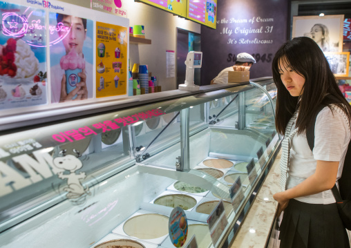 North korean teen defector in an ice cream shop, National capital area, Seoul, South korea