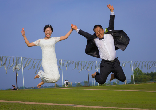 North korean defector joseph park with his south korean fiancee called juyeon in imjingak park, Sudogwon, Paju, South korea