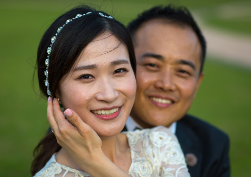 North korean defector joseph park with his south korean fiancee called juyeon in imjingak park, Sudogwon, Paju, South korea