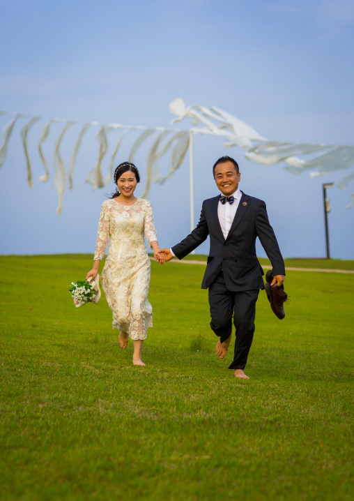 North korean defector joseph park with his south korean fiancee called juyeon in imjingak park, Sudogwon, Paju, South korea