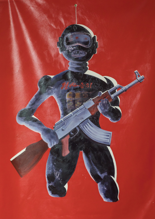 Painting depicting a north Korean robot by north Korean defector artist Sun Mu, National Capital Area, Seoul, South Korea