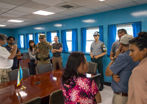 Group of tourists in the joint security area on the border between the two Korea, North Hwanghae Province, Panmunjom, South Korea