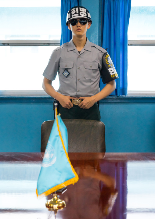 South Korean soldier in the joint security area on the border between the two Koreas, North Hwanghae Province, Panmunjom, South Korea