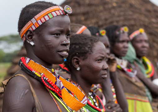 Toposa tribe women in traditional clothing, Namorunyang State, Kapoeta, South Sudan