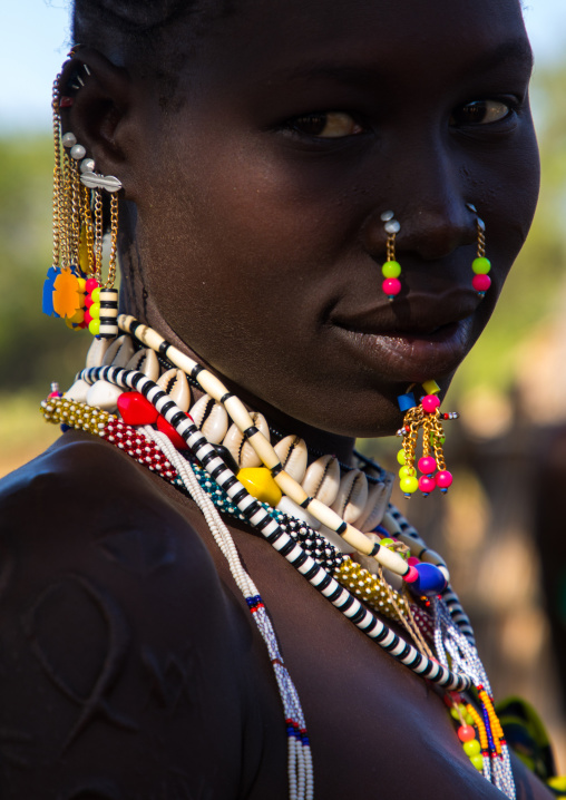 Portrait of a Larim tribe woman with a chin labret, Boya Mountains, Imatong, South Sudan