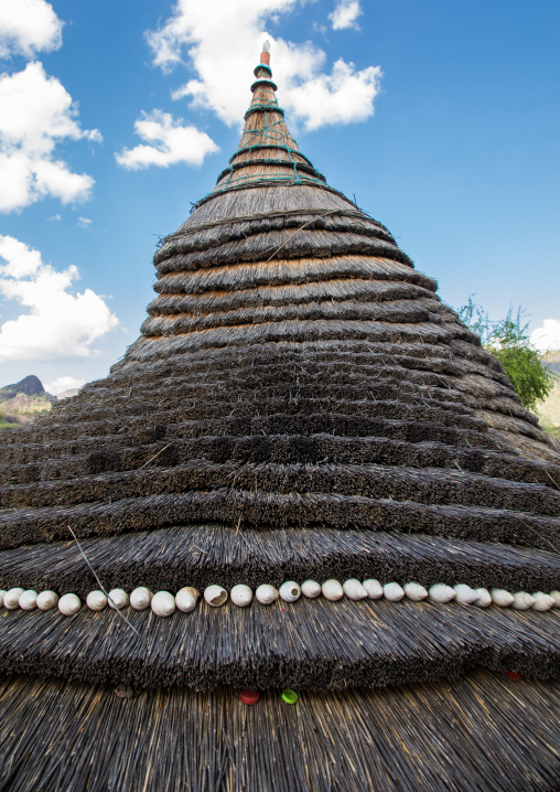 Snail nails on a house to bring luck in Larim tribe, Boya Mountains, Imatong, South Sudan