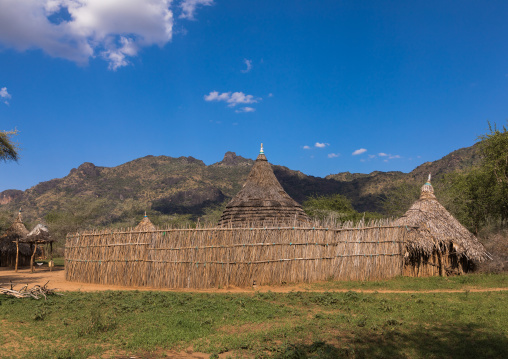 Houses in a Larim tribe traditional village, Boya Mountains, Imatong, South Sudan