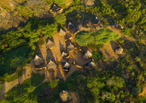 Aerial view of a Larim tribe village, Boya Mountains, Imatong, South Sudan