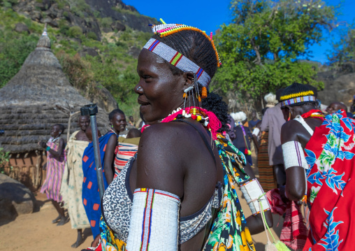 Larim tribe women dancing during a wedding celebration, Boya Mountains, Imatong, South Sudan