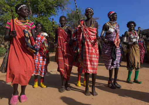 Larim tribe women dancing during a wedding celebration, Boya Mountains, Imatong, South Sudan