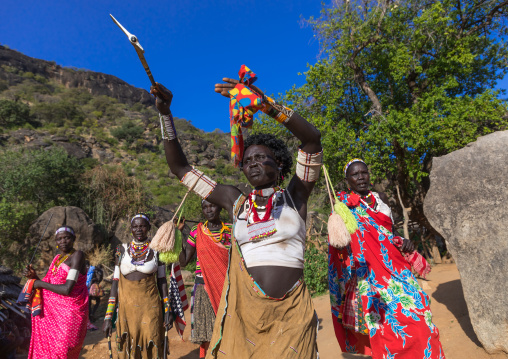 Larim tribe women dancing during a wedding celebration, Boya Mountains, Imatong, South Sudan