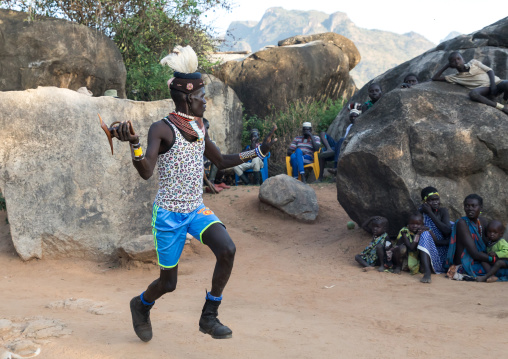 Larim tribe groom dancing during a wedding ceremony, Boya Mountains, Imatong, South Sudan