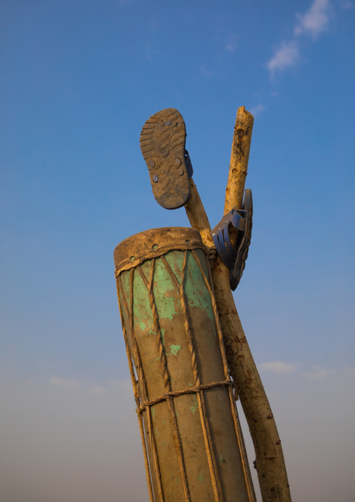 Mundari tribe drum in a cattle camp, Central Equatoria, Terekeka, South Sudan