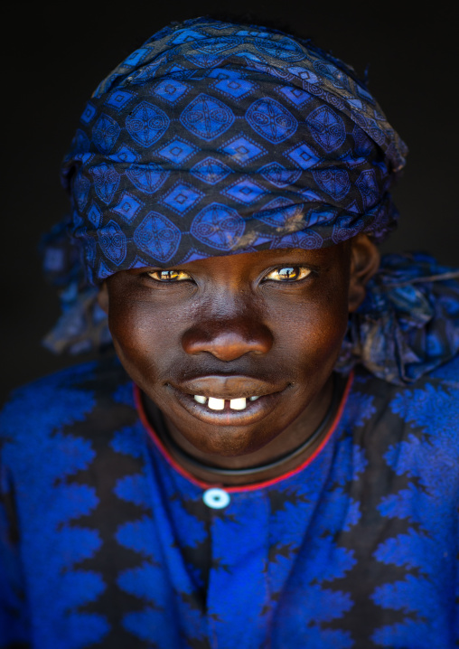 Portrait of a Mundari tribe boy with blue clothes, Central Equatoria, Terekeka, South Sudan