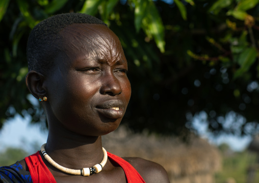 Portrait of a Mundari tribe woman with scarifications on the forehead, Central Equatoria, Terekeka, South Sudan