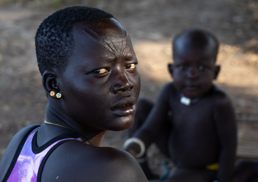 Portrait of a Mundari tribe woman with scarifications on the forehead, Central Equatoria, Terekeka, South Sudan