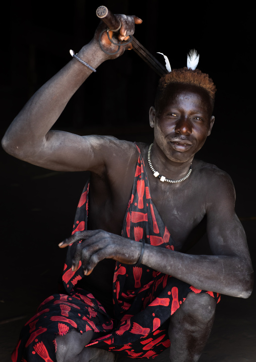 Portrait of a Mundari tribe man with hair dyed in orange with cow urine, Central Equatoria, Terekeka, South Sudan