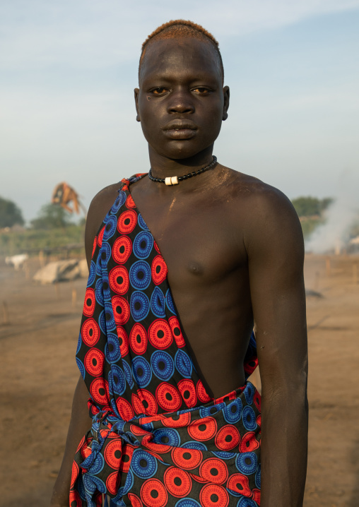 Portrait of a Mundari tribe man with hair dyed in orange with cow urine, Central Equatoria, Terekeka, South Sudan