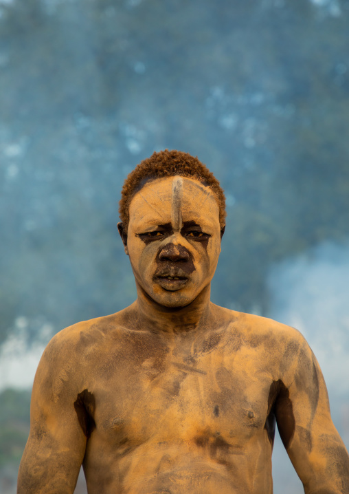 Mundari tribe man covered in ash to repel flies and mosquitoes, Central Equatoria, Terekeka, South Sudan