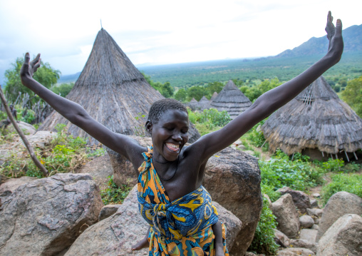 Lotuko tribe woman performing a welcome dance, Central Equatoria, Illeu, South Sudan