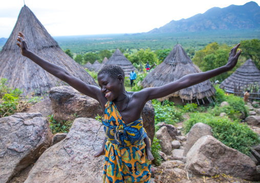 Lotuko tribe woman performing a welcome dance, Central Equatoria, Illeu, South Sudan