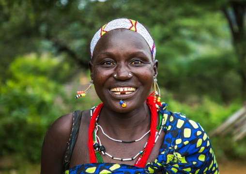 Portrait of a smiling Larim tribe woman, Boya Mountains, Imatong, South Sudan