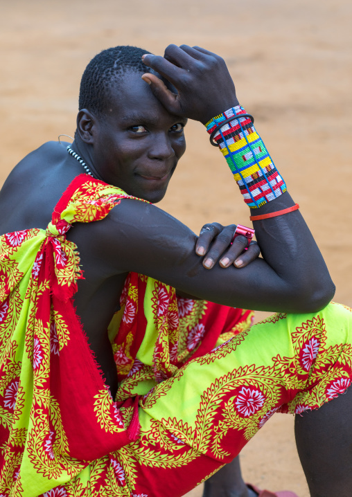 Larim tribe man with big beaded bracelets, Boya Mountains, Imatong, South Sudan