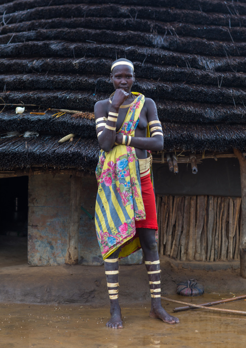 Portrait of a Larim tribe woman wearing bark bracelets as a sign of mourning, Boya Mountains, Imatong, South Sudan