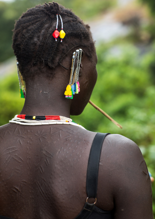 Larim tribe woman scarifications in her back, Boya Mountains, Imatong, South Sudan