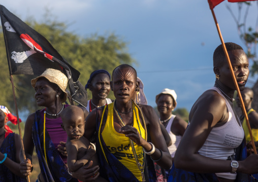 Mundari tribe women dancing during a wedding, Central Equatoria, Terekeka, South Sudan