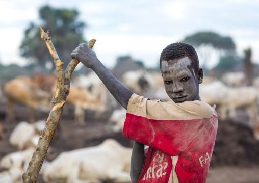 Mundari tribe boy covered in ash to protect from the mosquitoes and flies, Central Equatoria, Terekeka, South Sudan